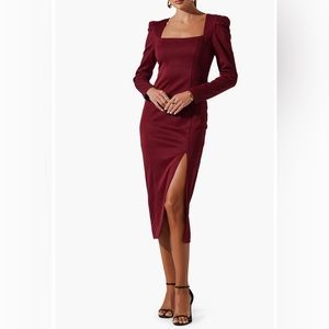 Back cutout long sleeve midi dress